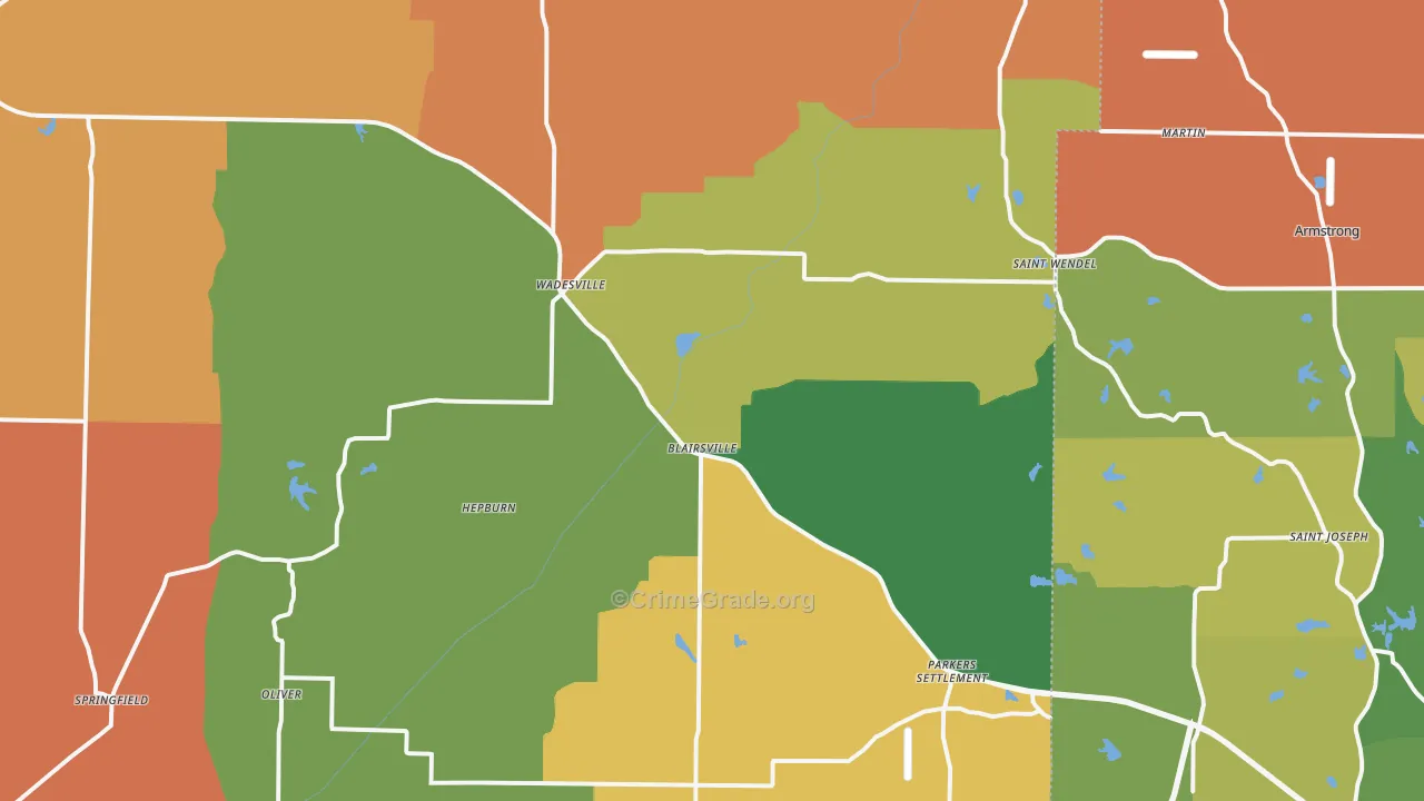Wadesville, IN Map of Robbery Rates