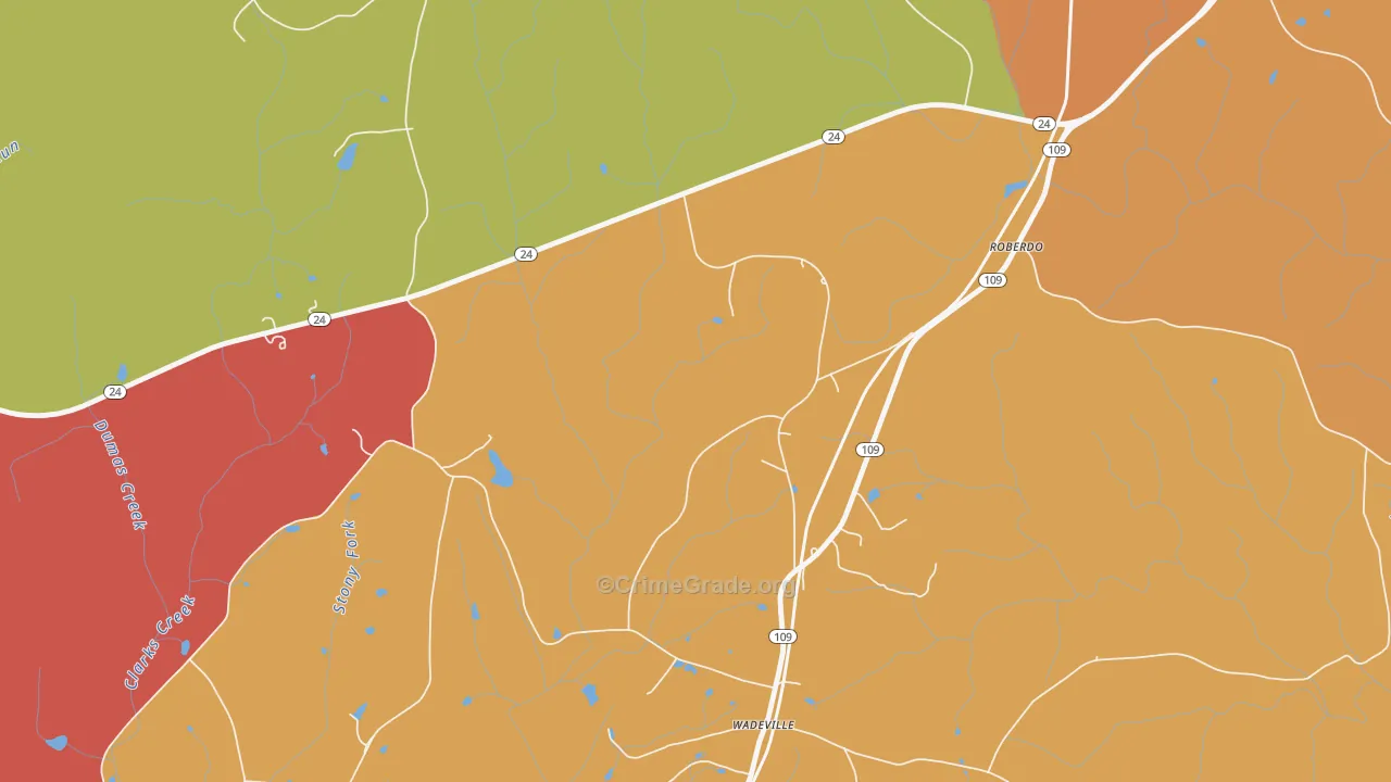 Wadeville, NC Map of Robbery Rates