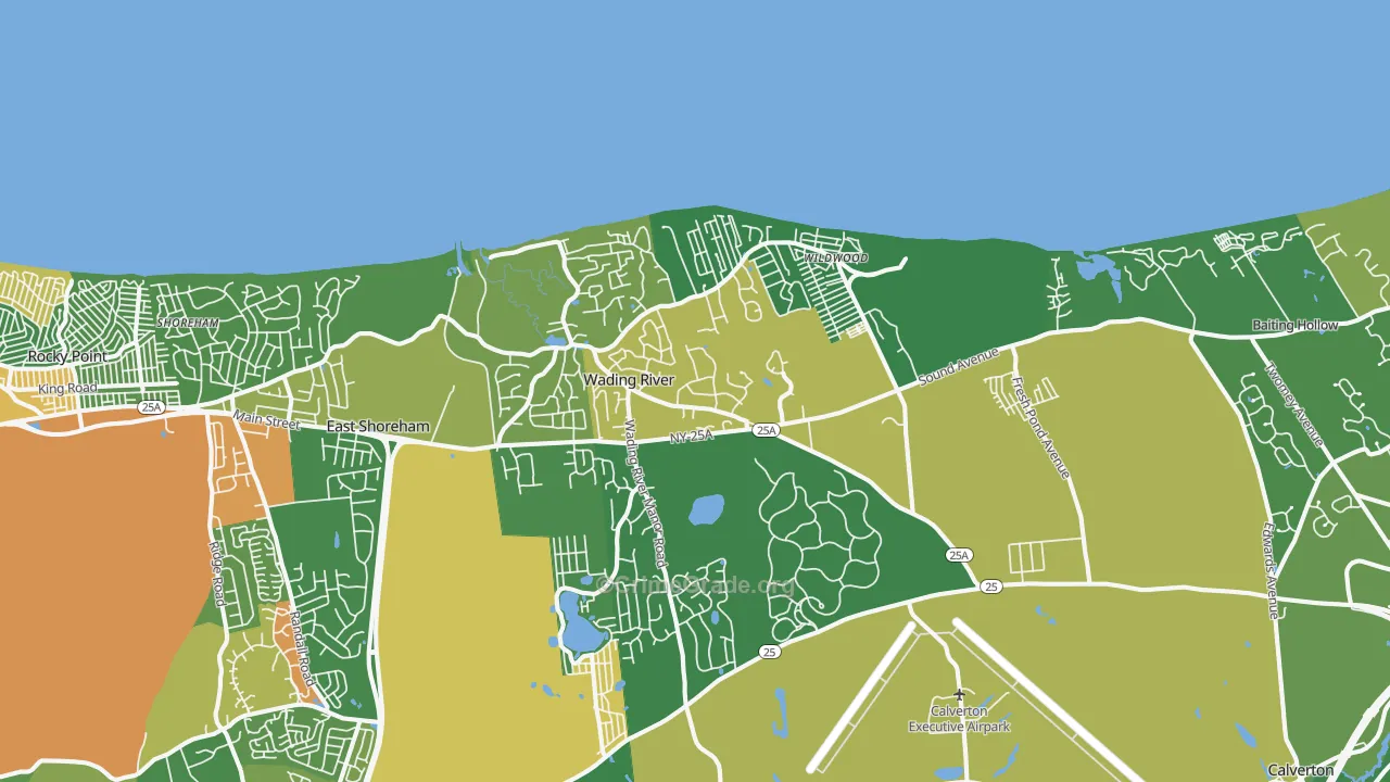 Wading River, NY Map of Robbery Rates