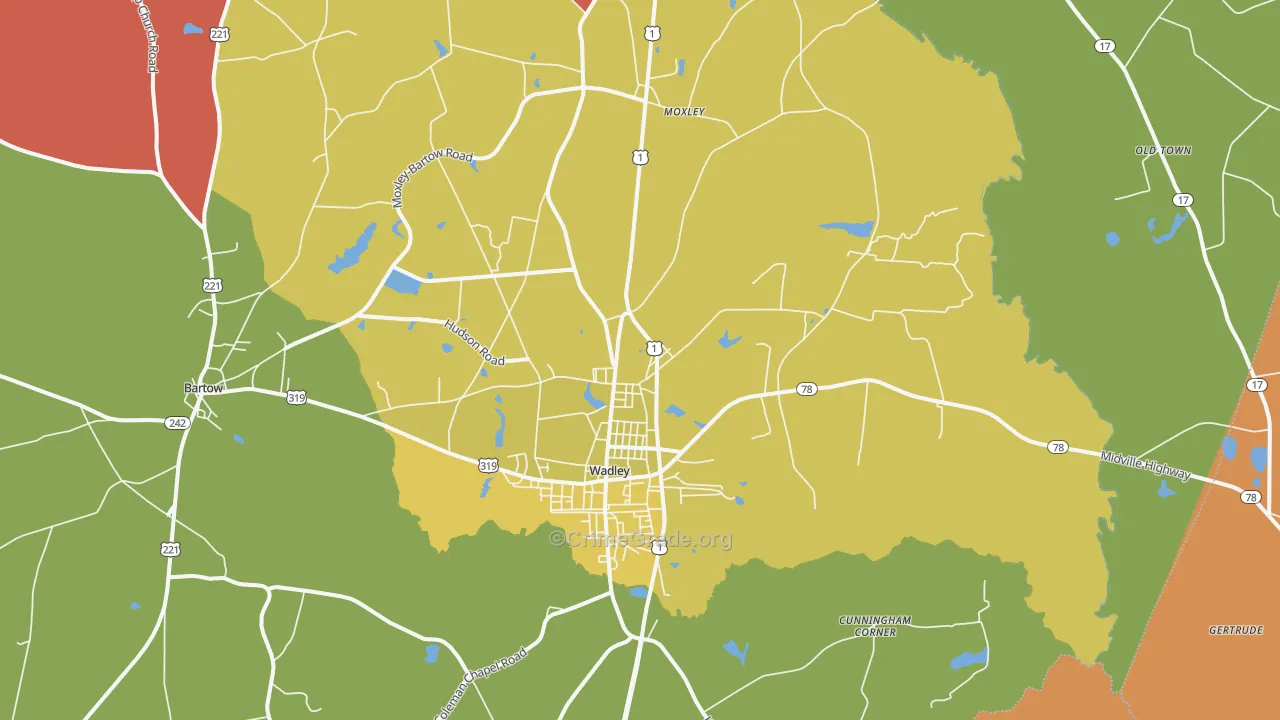 Wadley, GA Map of Robbery Rates