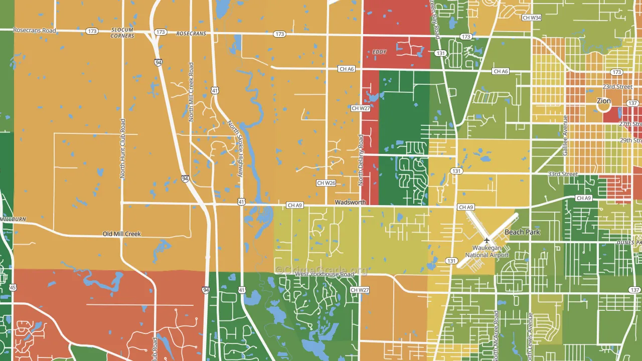 Wadsworth, IL Map of Robbery Rates
