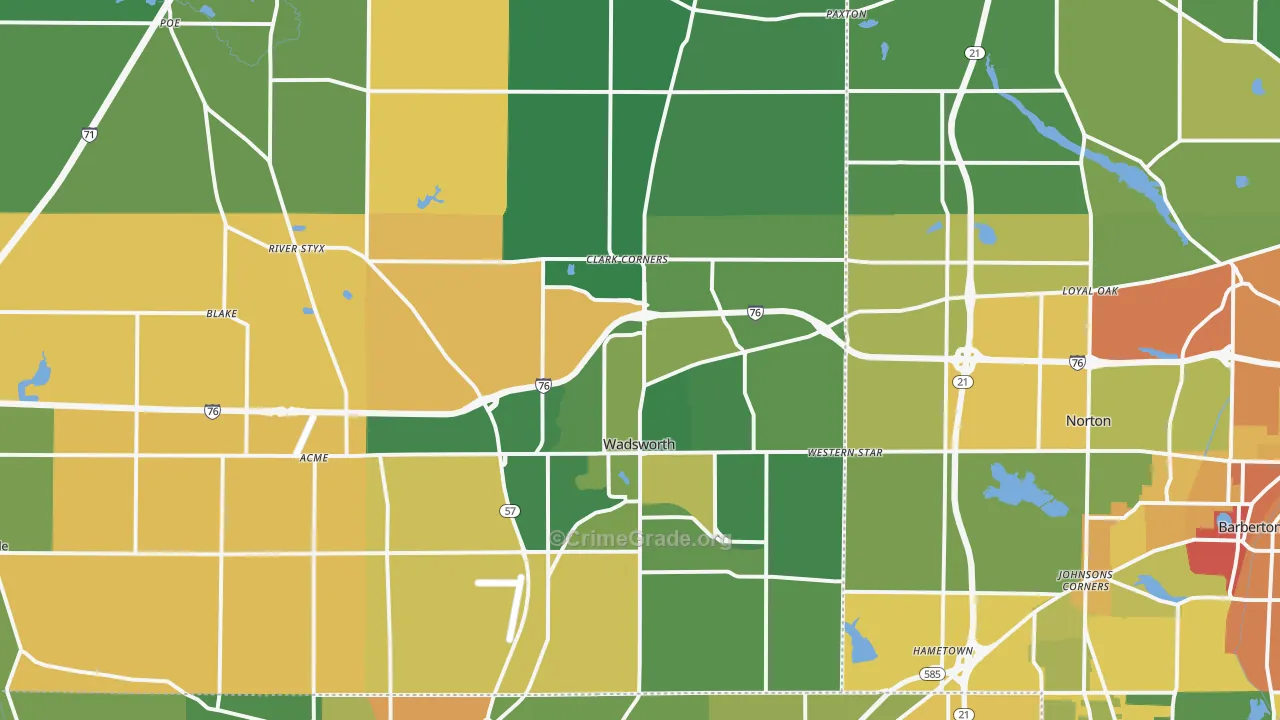 Wadsworth, OH Map of Robbery Rates