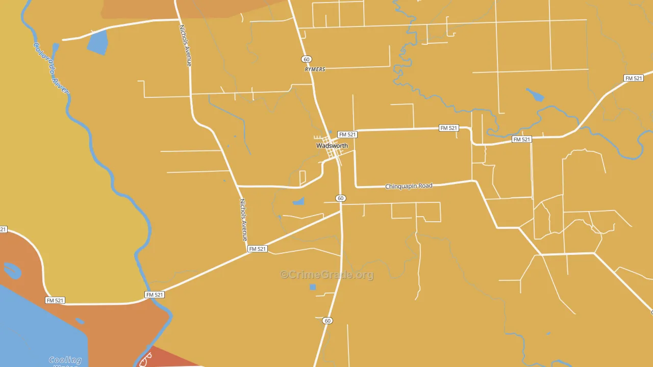 Wadsworth, TX Map of Robbery Rates
