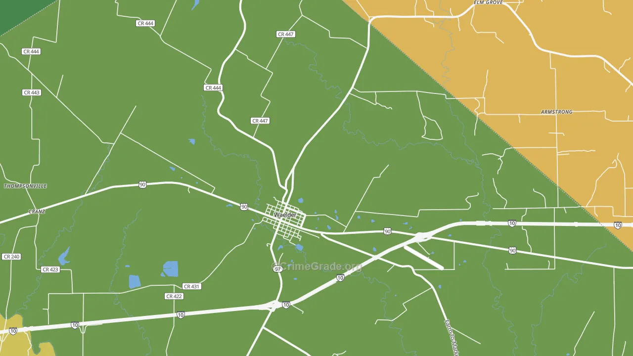 Waelder, TX Map of Robbery Rates