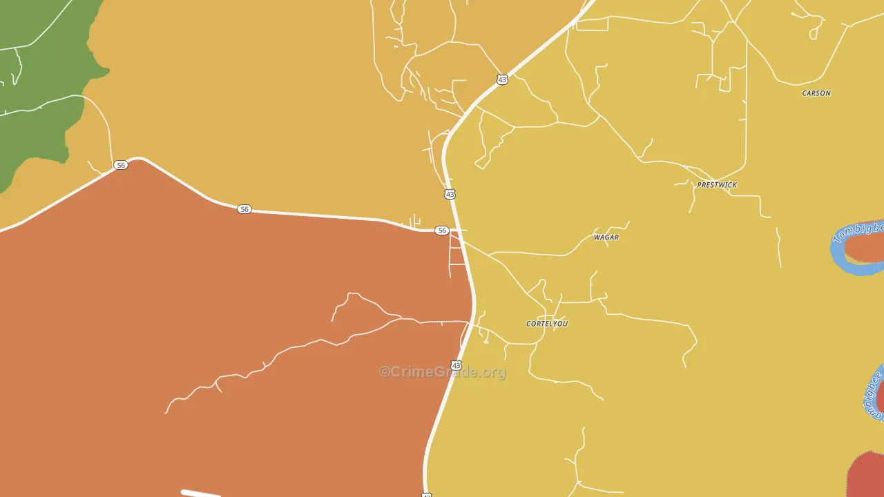 Wagarville, AL Map of Robbery Rates