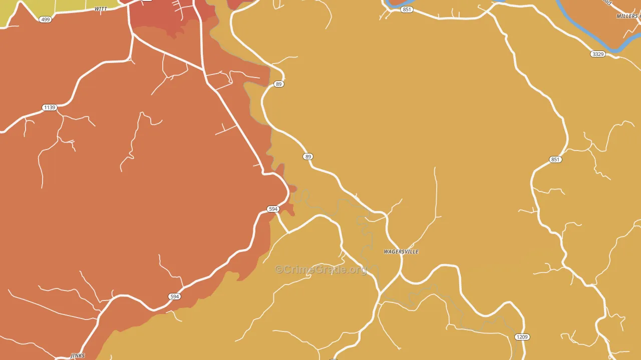 Wagersville, KY Map of Robbery Rates