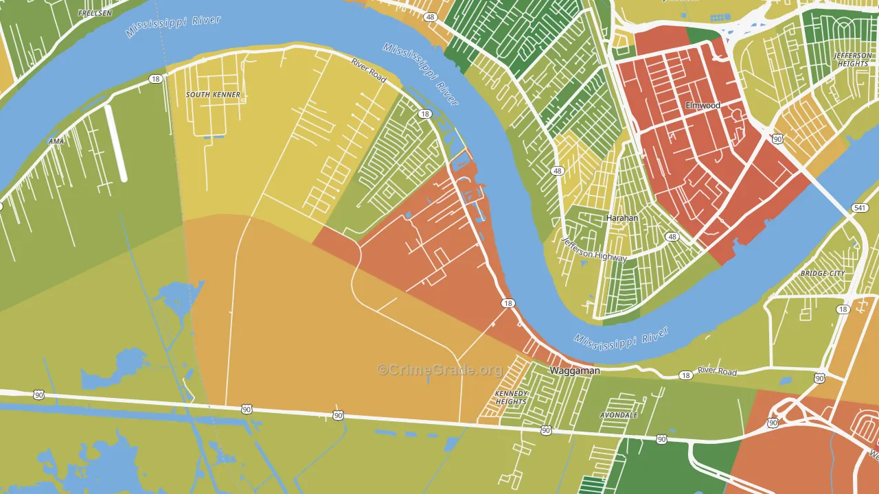 Waggaman, LA Map of Robbery Rates