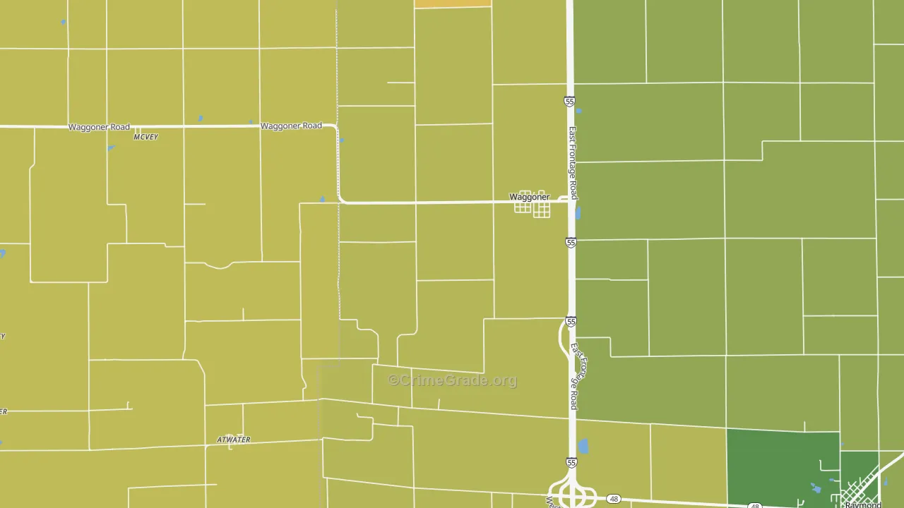 Waggoner, IL Map of Robbery Rates