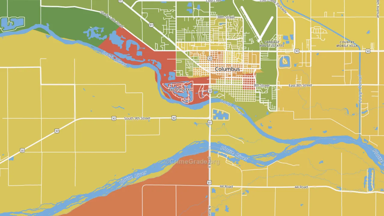 Wagners Lake, NE Map of Robbery Rates