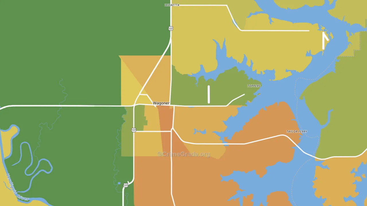 Wagoner, OK Map of Robbery Rates