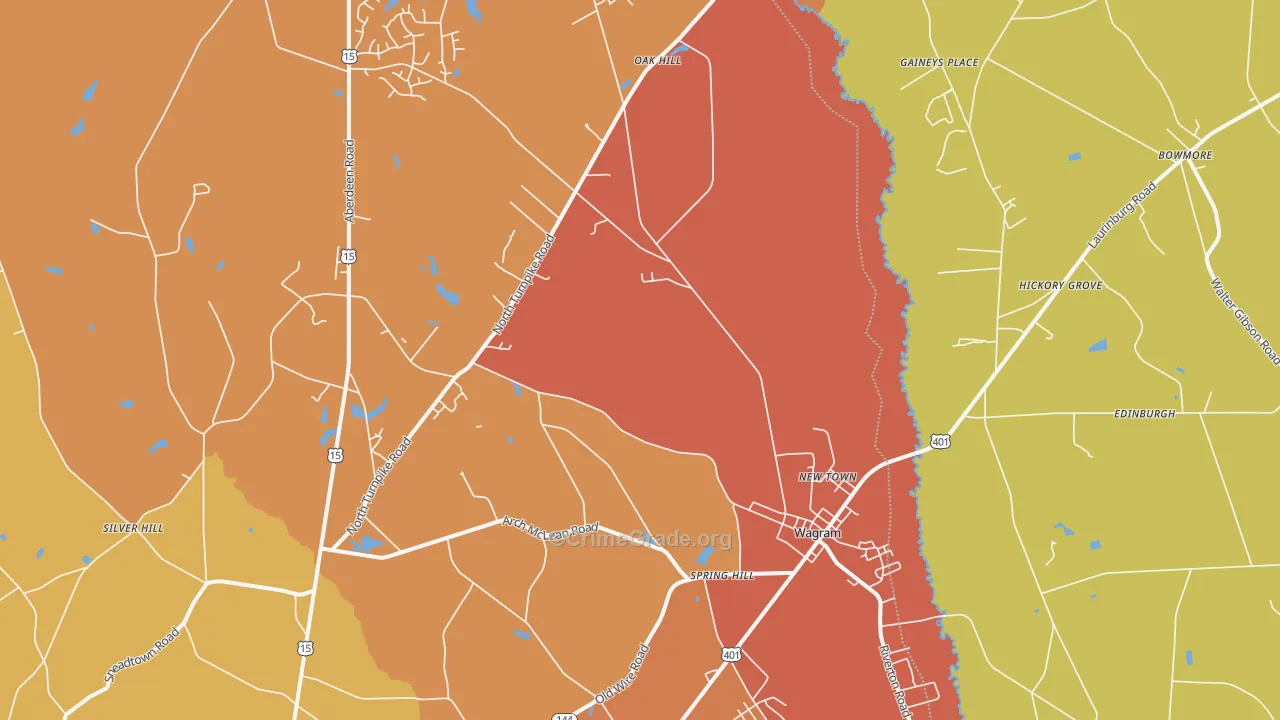 Wagram, NC Map of Robbery Rates