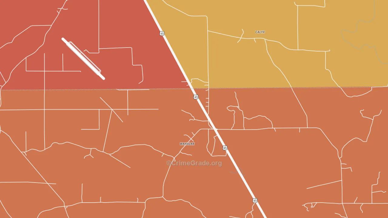 Wahalak, MS Map of Robbery Rates
