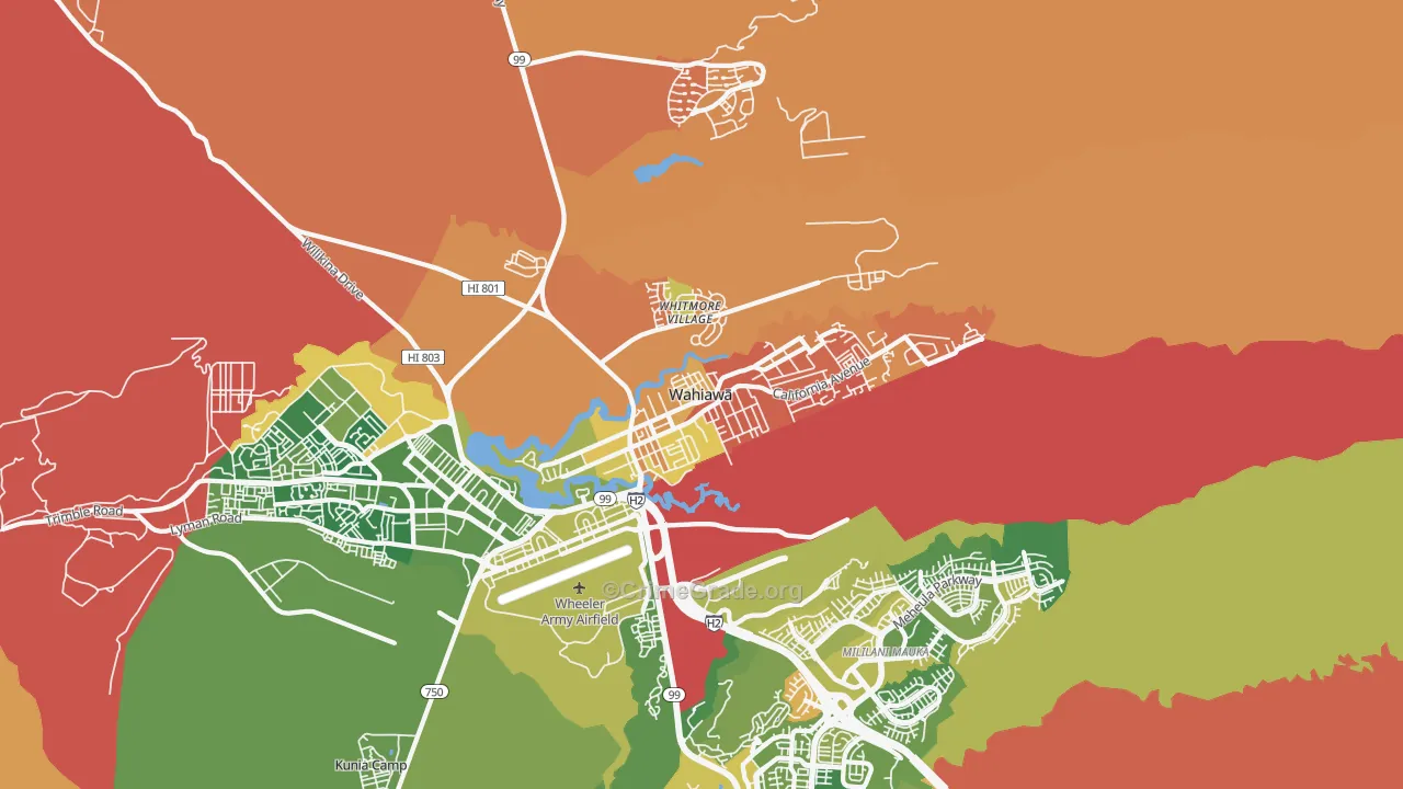 Wahiawa, HI Map of Robbery Rates