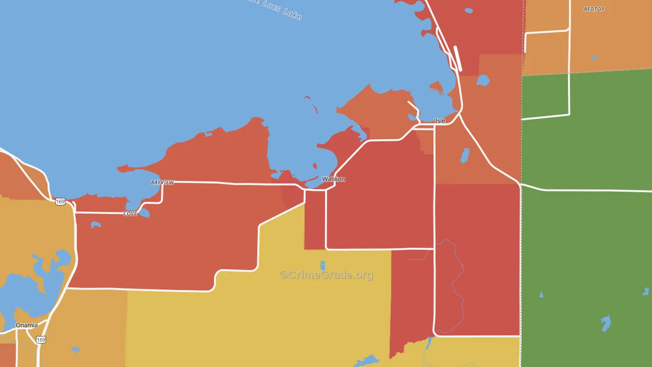Wahkon, MN Map of Robbery Rates