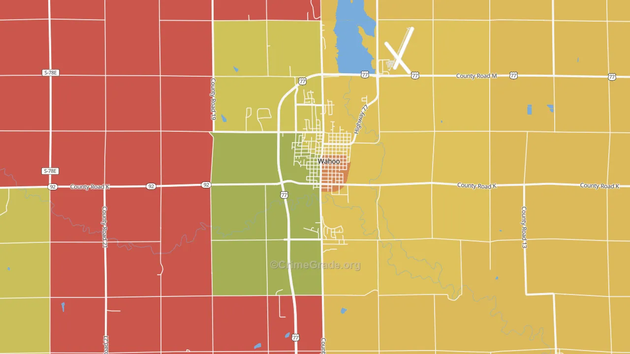 Wahoo, NE Map of Robbery Rates