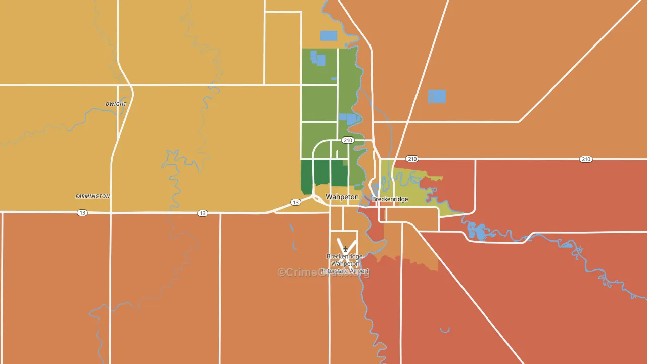 Wahpeton, ND Map of Robbery Rates