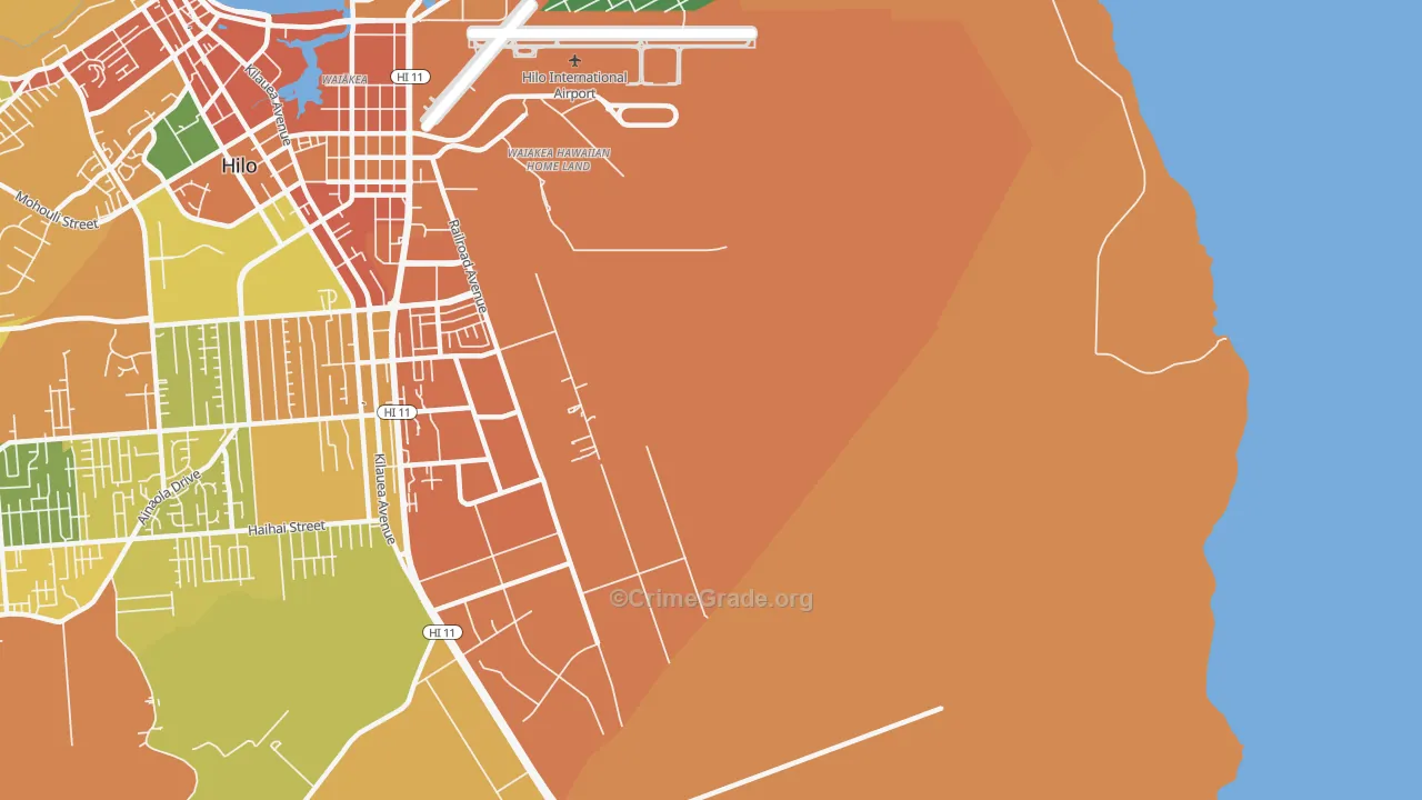 Waiakea, HI Map of Robbery Rates