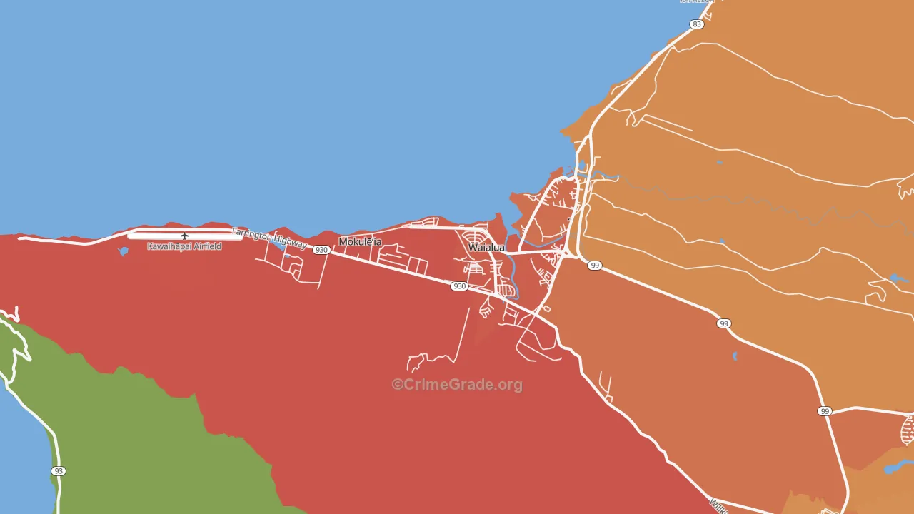 Waialua, HI Map of Robbery Rates