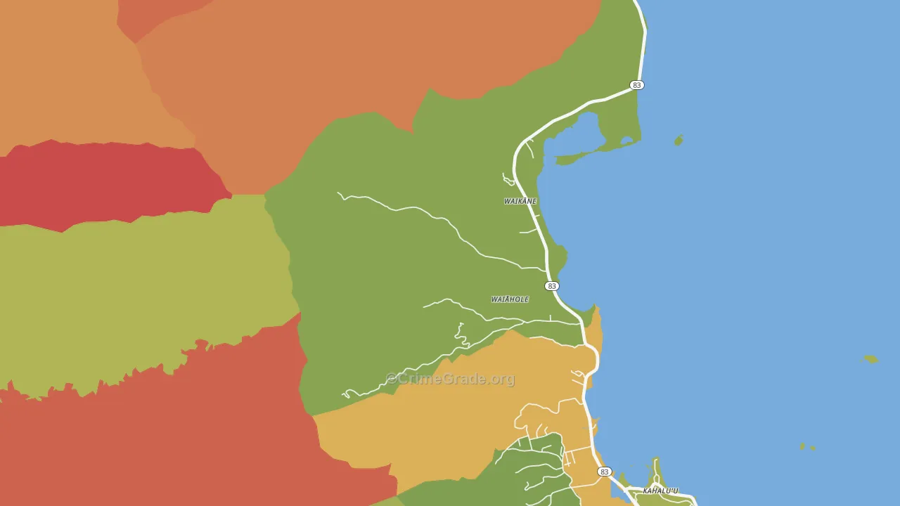 Waikane, HI Map of Robbery Rates