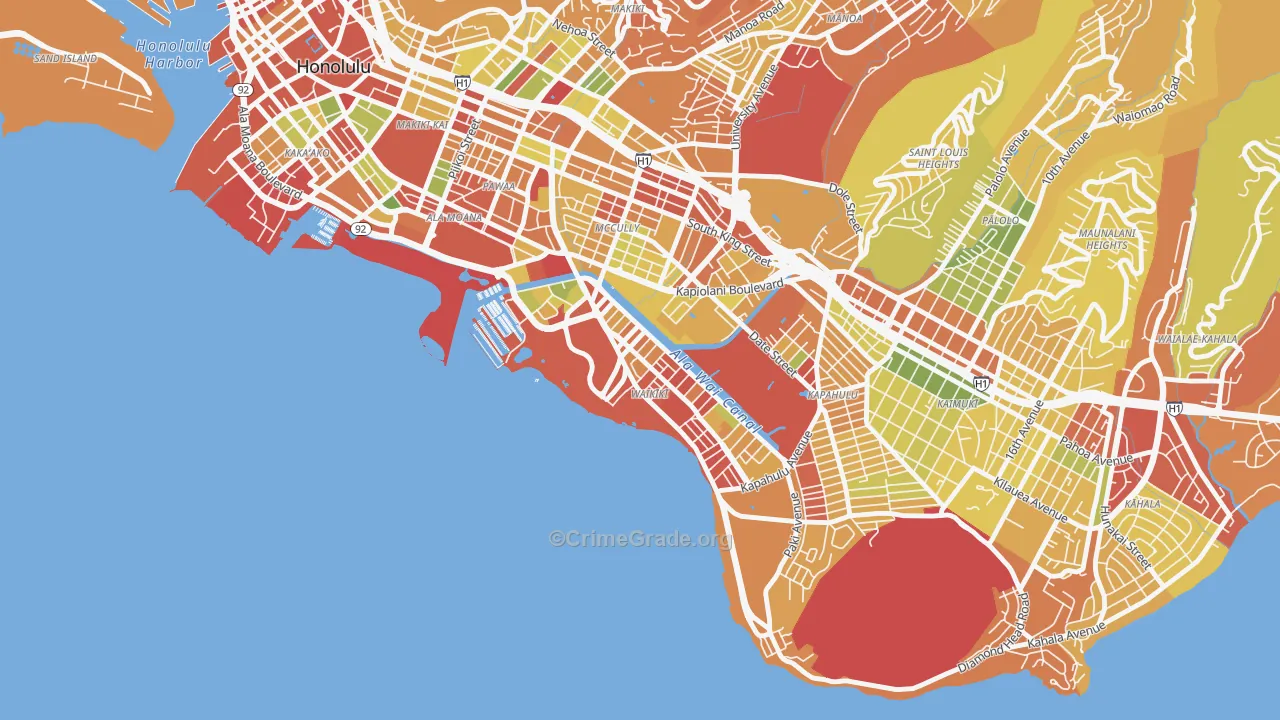 Waikiki, Honolulu, HI Map of Robbery Rates