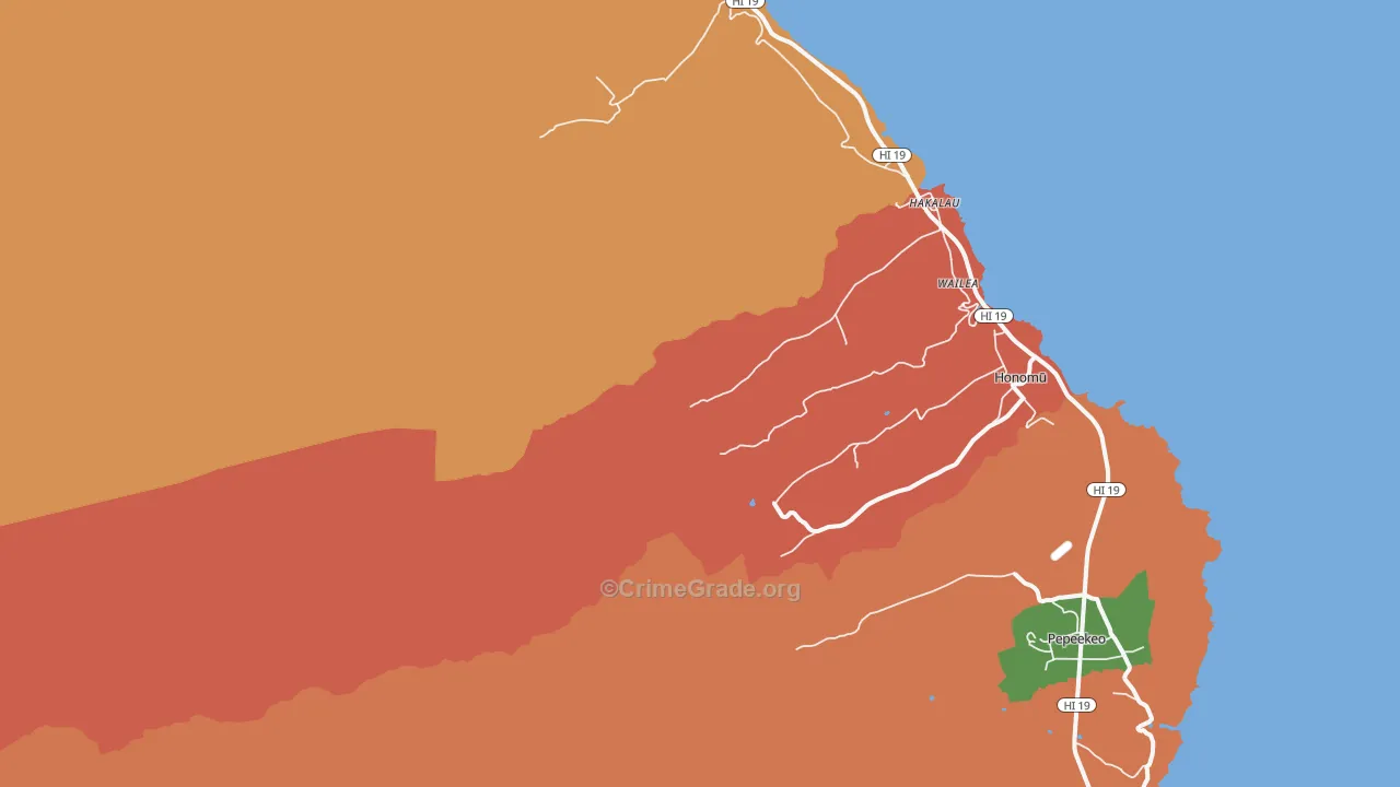 Wailea, HI Map of Robbery Rates