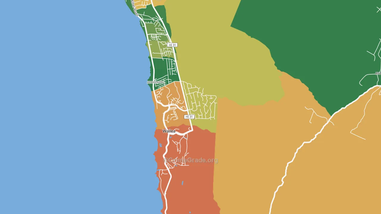 Wailea, Kihei, HI Map of Robbery Rates