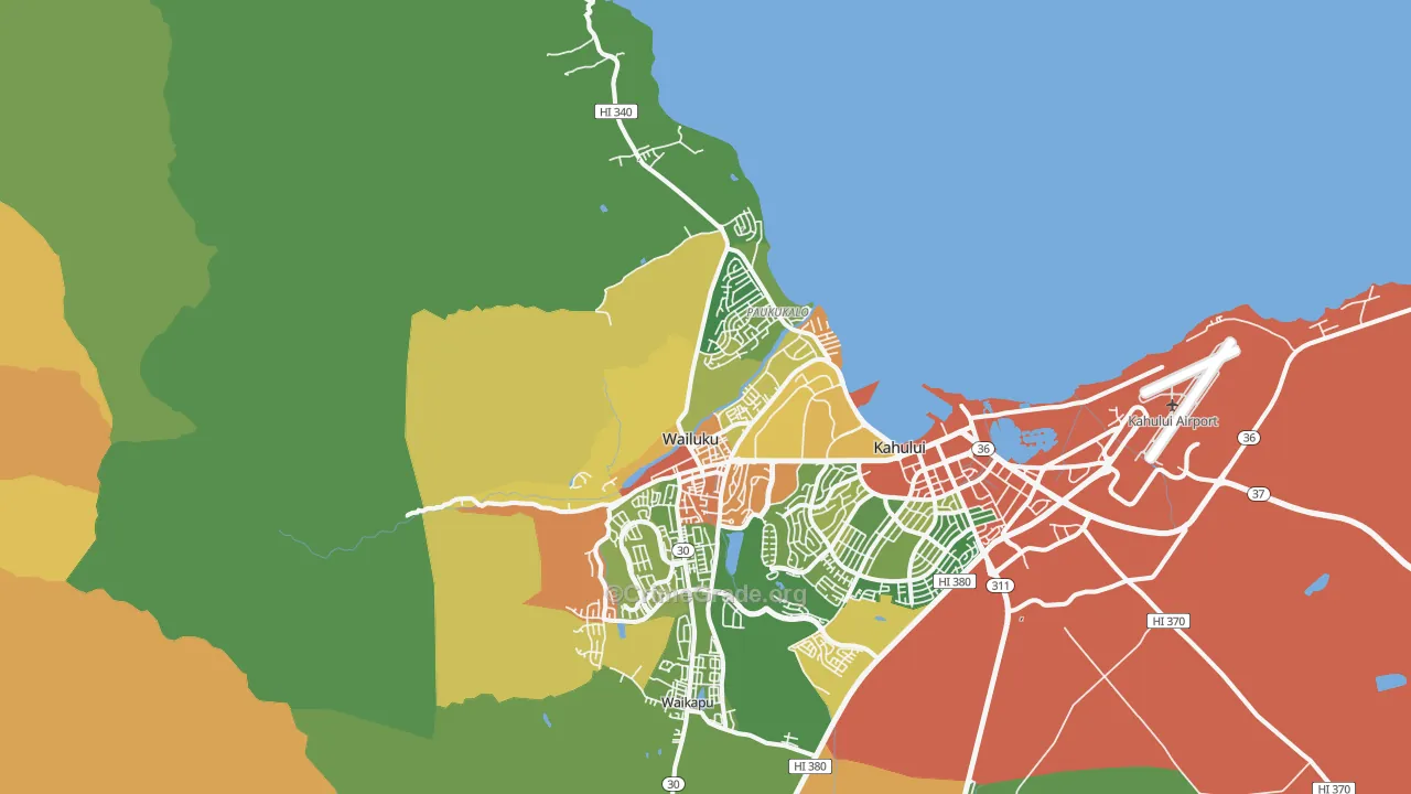 Wailuku, HI Map of Robbery Rates