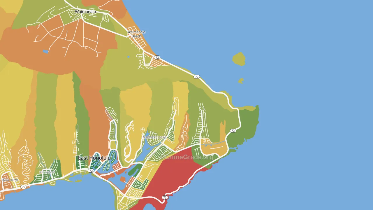 Waimanalo Beach, HI Map of Robbery Rates