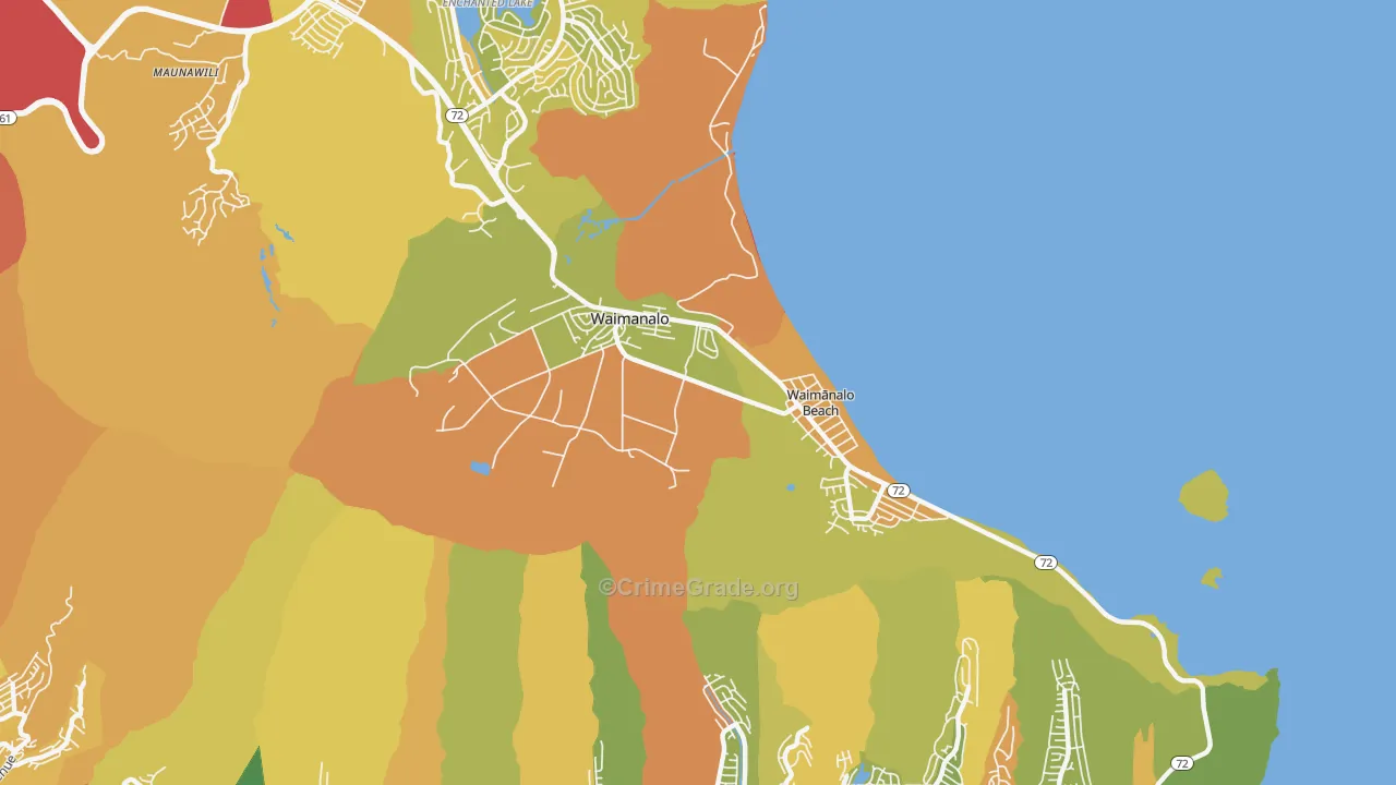 Waimanalo, HI Map of Robbery Rates