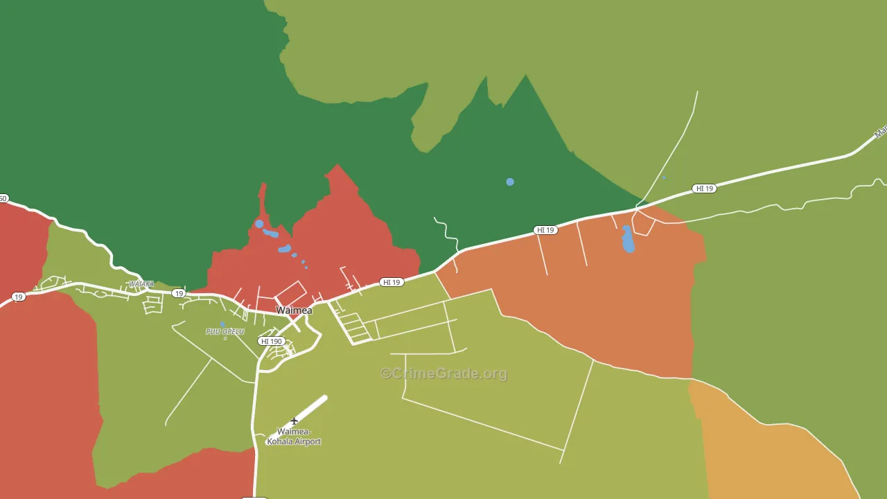 Waimea, HI Map of Robbery Rates