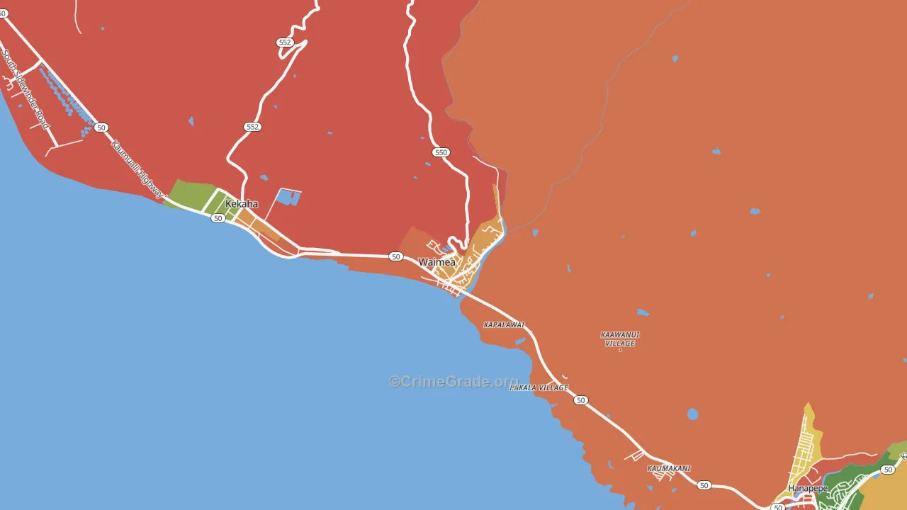 Waimea Kauai, HI Map of Robbery Rates