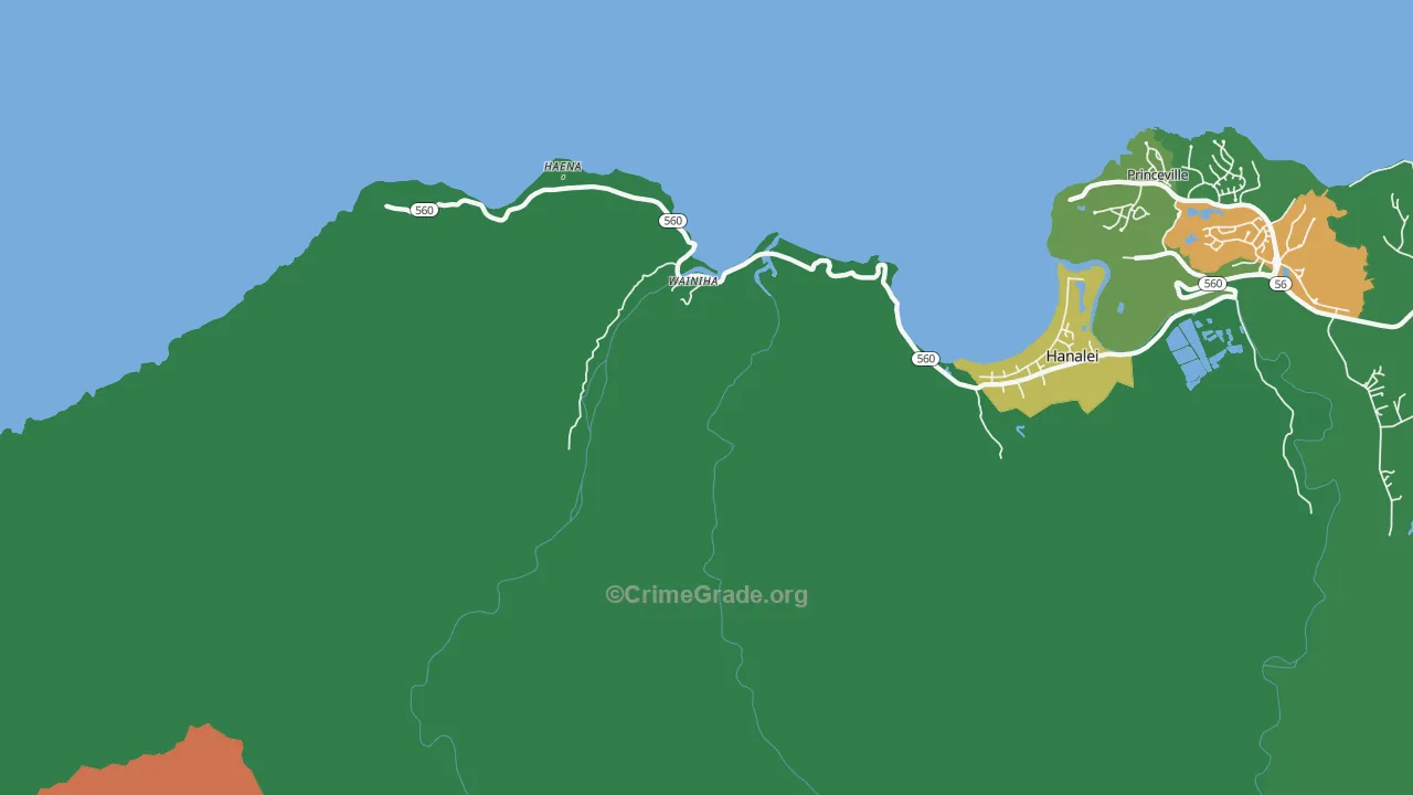 Wainiha, HI Map of Robbery Rates