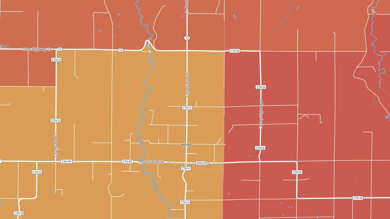 Waino, WI Map of Robbery Rates