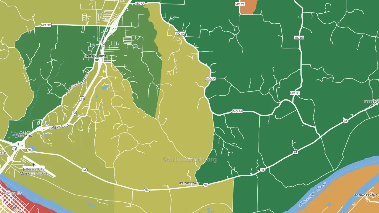 Wainwright, MO Map of Robbery Rates