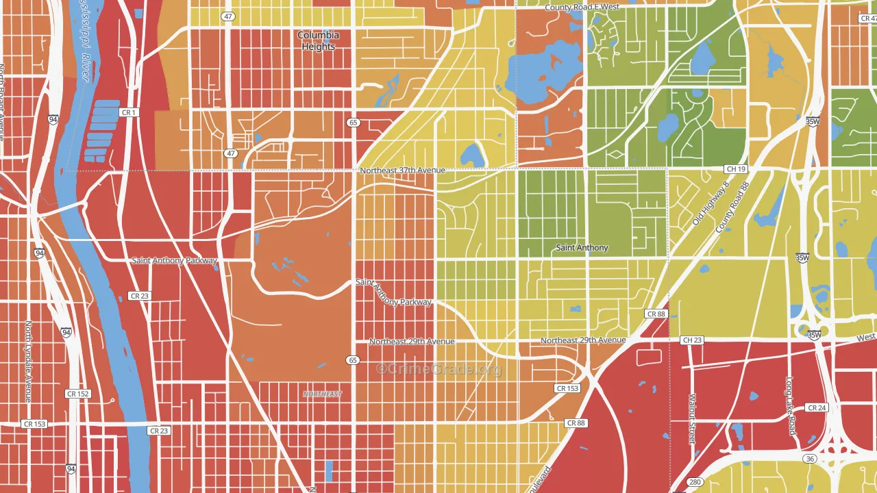Waite Park, Minneapolis, MN Map of Robbery Rates