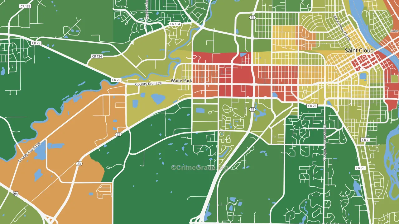 Waite Park, MN Map of Robbery Rates