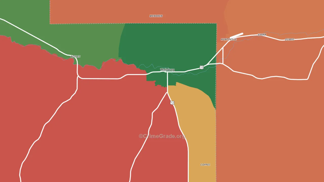 Waitsburg, WA Map of Robbery Rates