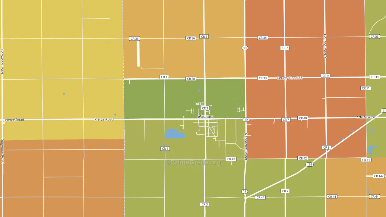 Wakarusa, IN Map of Robbery Rates