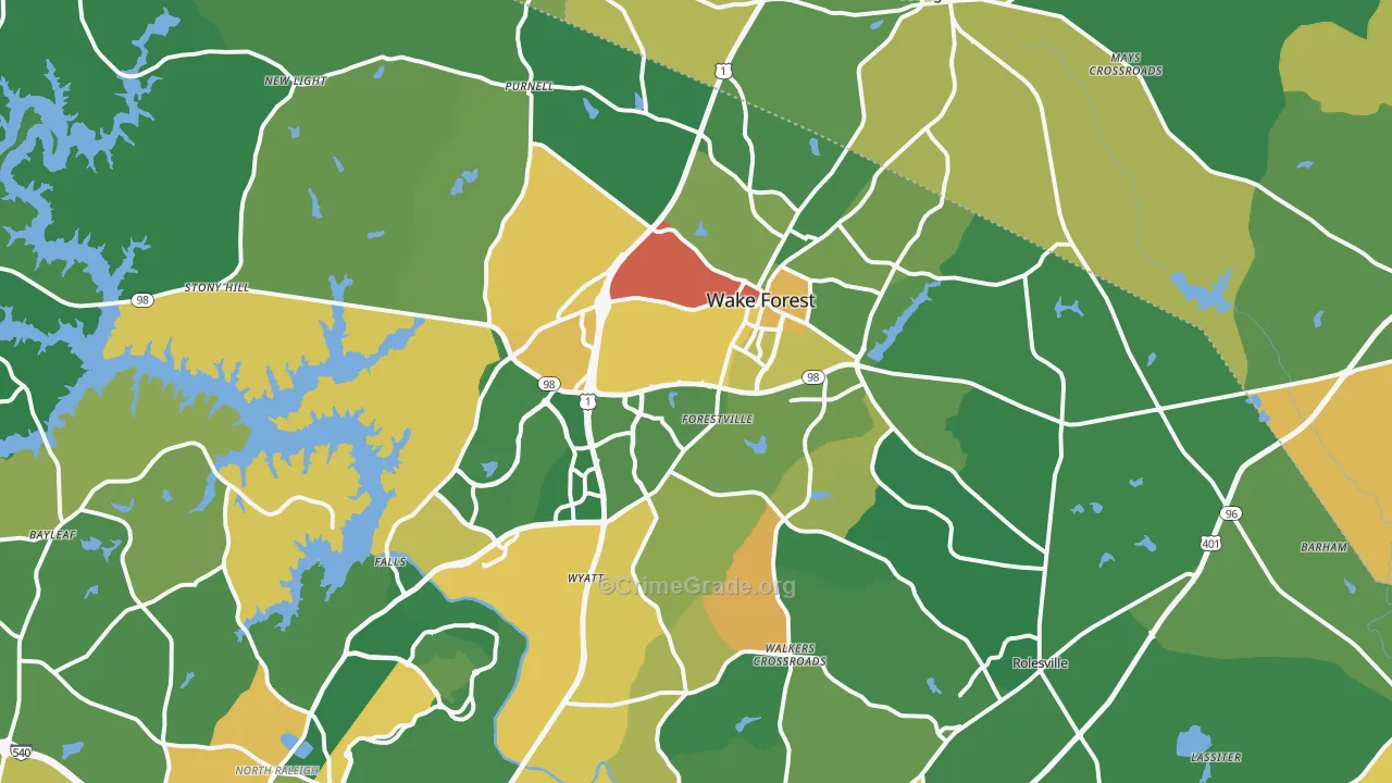 Wake Forest, NC Map of Robbery Rates