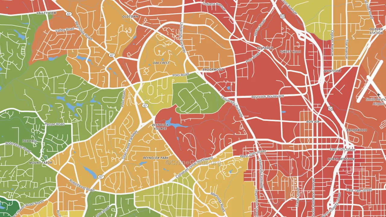 Wake Forest University, Winston-Salem, NC Map of Robbery Rates