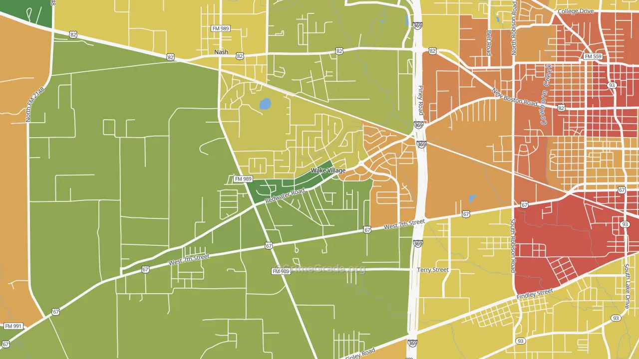 Wake Village, TX Map of Robbery Rates