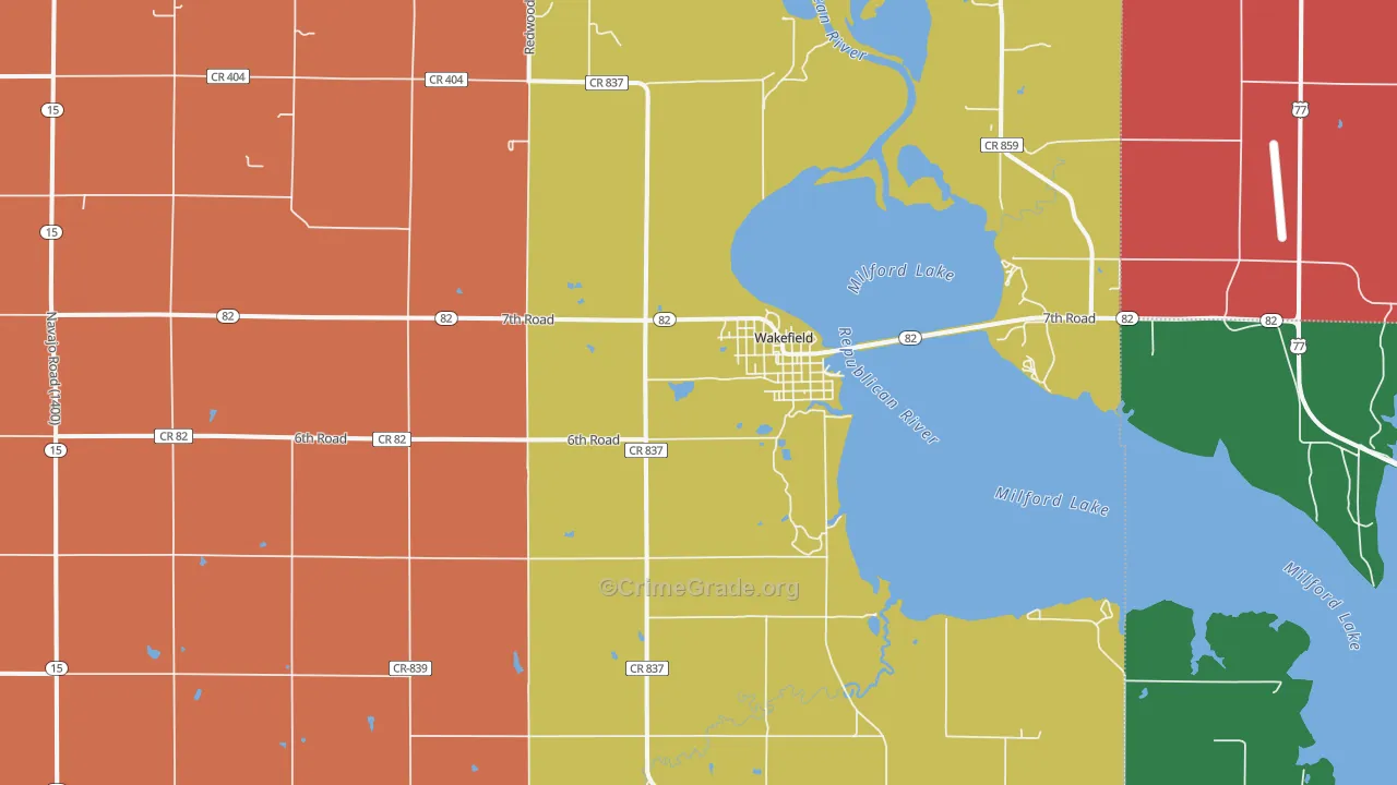 Wakefield, KS Map of Robbery Rates
