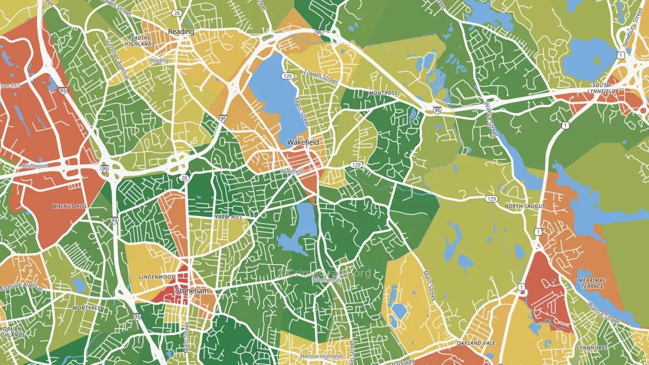 Wakefield, MA Map of Robbery Rates