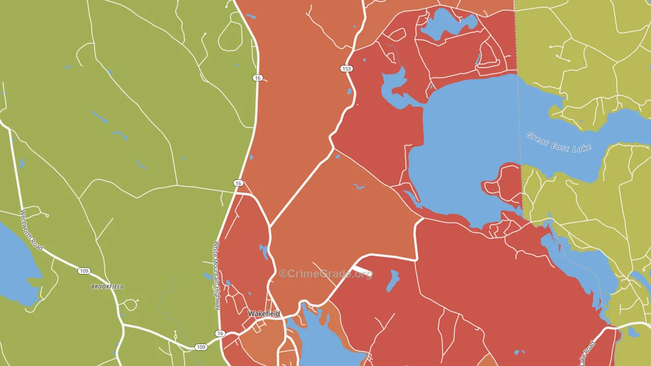 Wakefield, NH Map of Robbery Rates