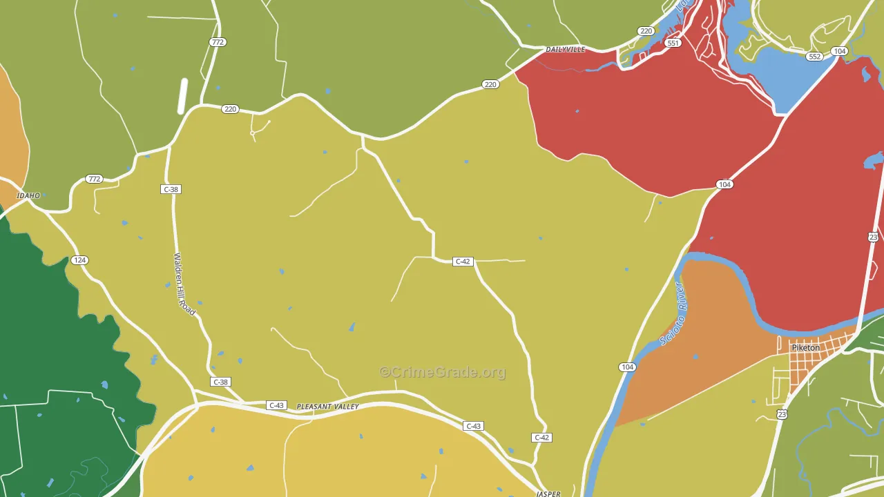 Wakefield, OH Map of Robbery Rates