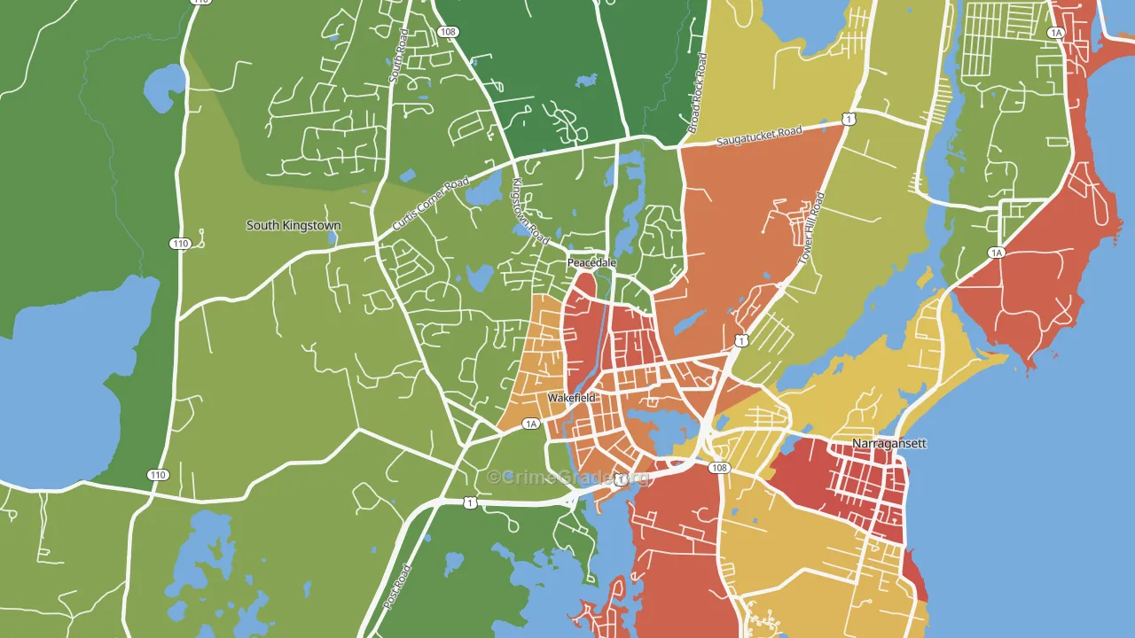 Wakefield-Peacedale, RI Map of Robbery Rates