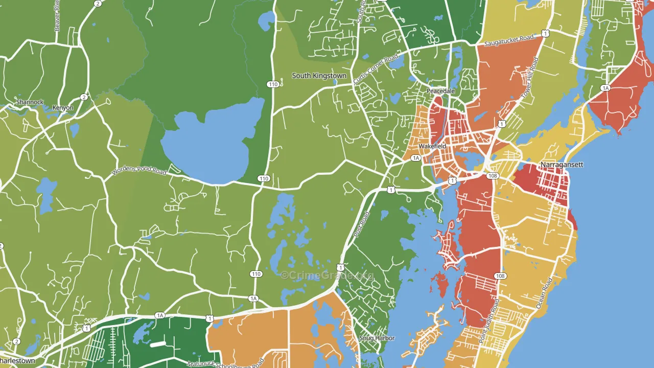 Wakefield, RI Map of Robbery Rates