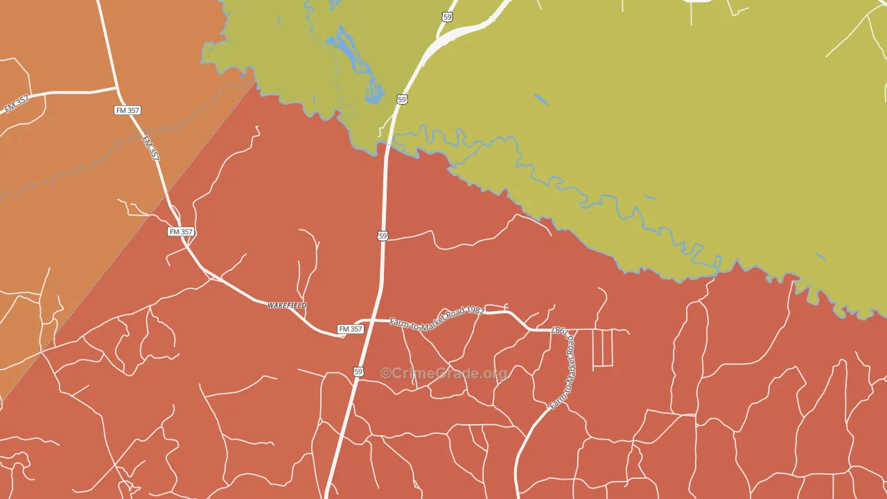Wakefield, TX Map of Robbery Rates