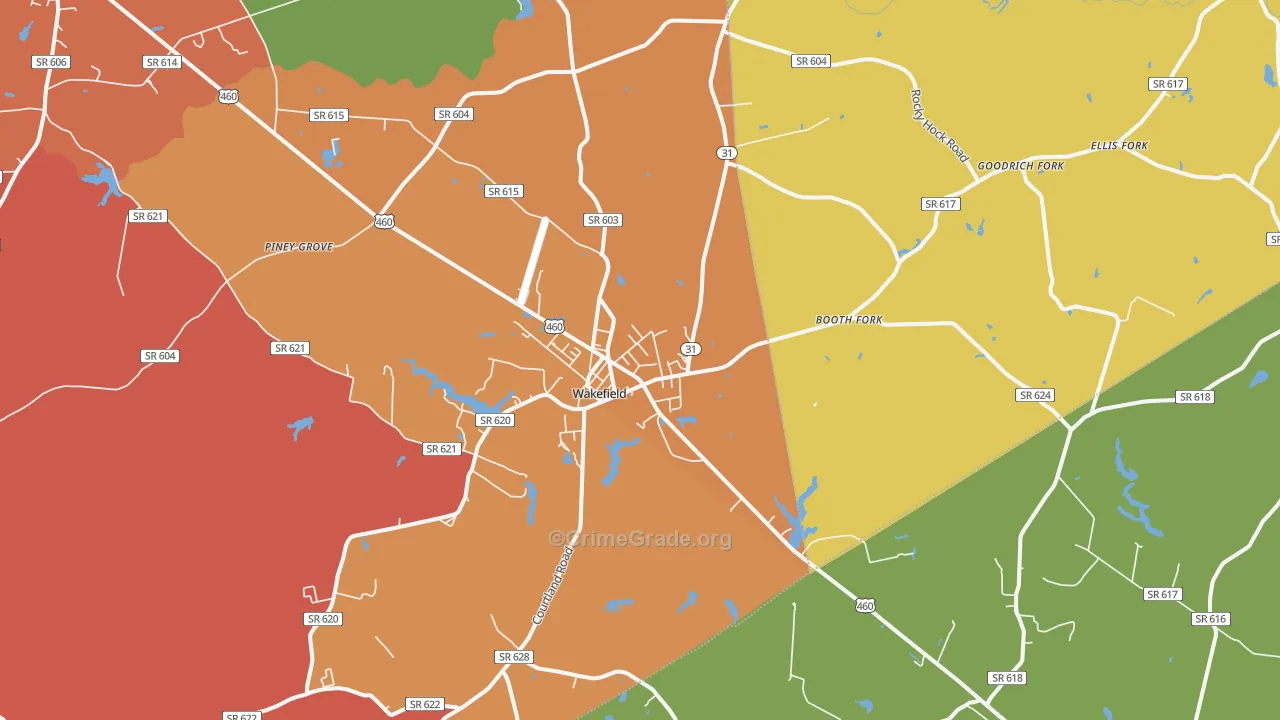 Wakefield, VA Map of Robbery Rates
