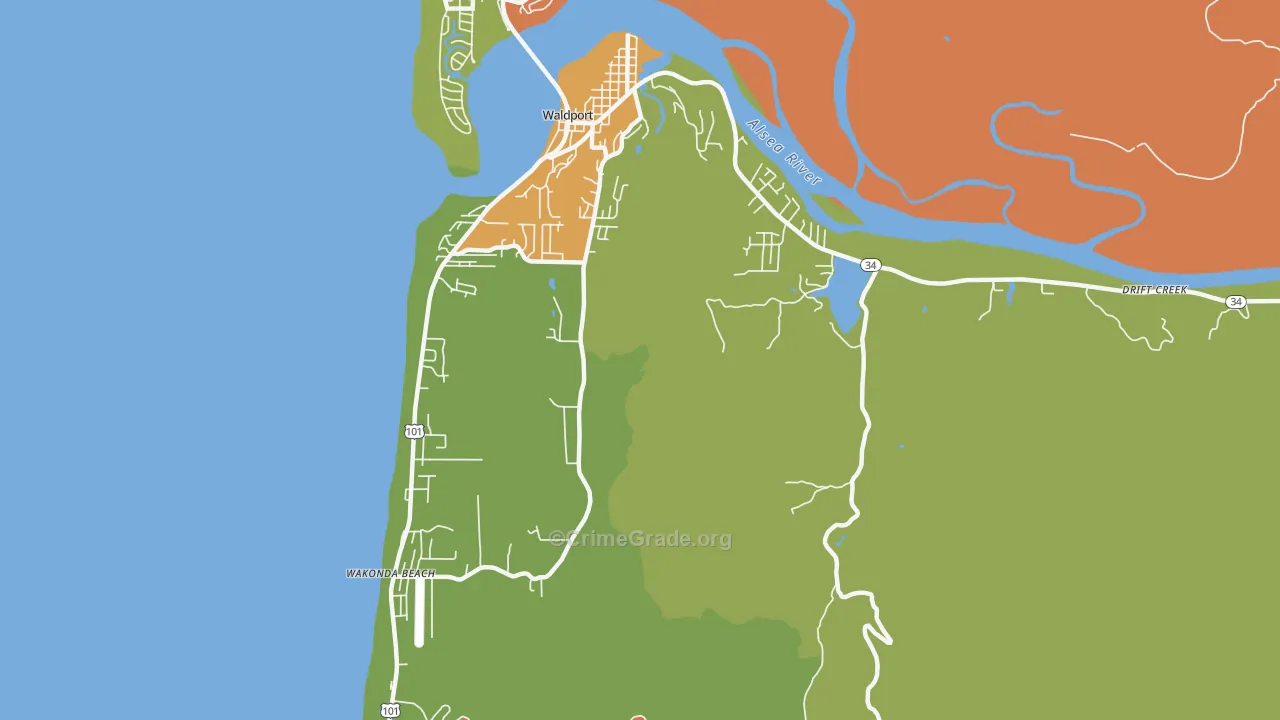 Wakonda Beach, OR Map of Robbery Rates
